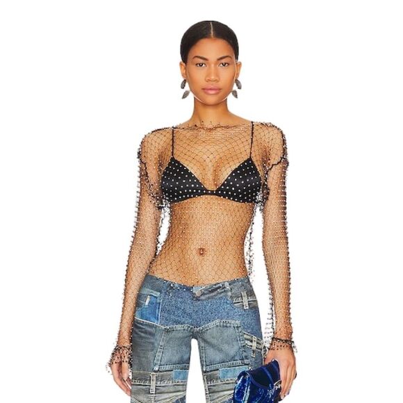 Ow Collection x REVOLVE Sparkle Blouse - Black Caviar - Size Small - Picture 1 of 7